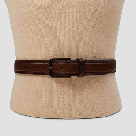 Men's Leather Belt - Strap with Heat Crease & Edge Stitch  (Dark Brown) - Picture 2 of 3